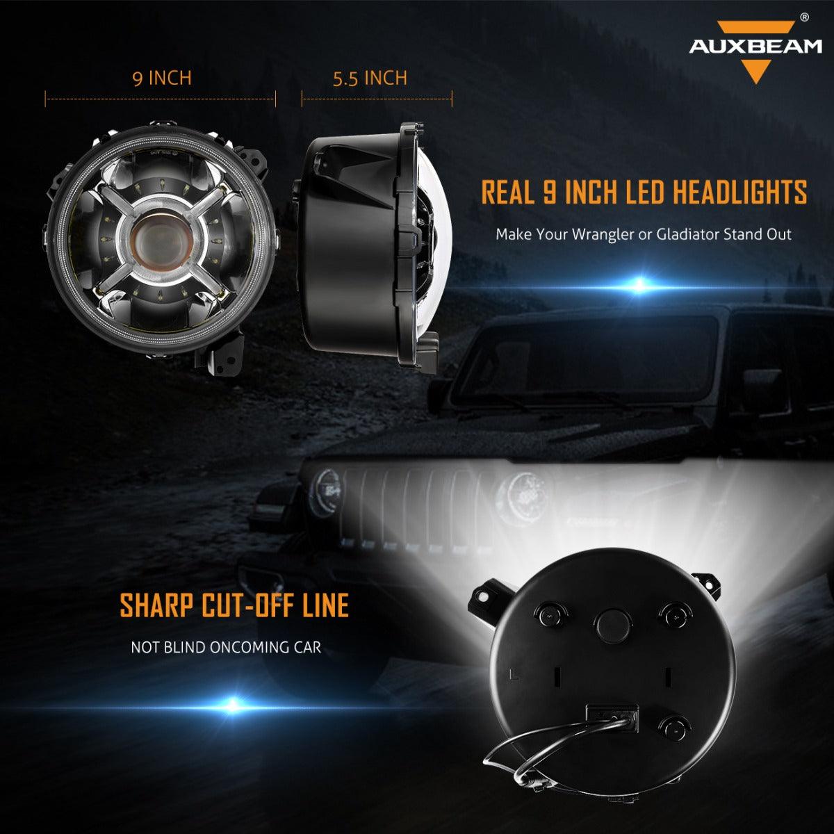 (2pcs/set) 9'' Round 100W LED light with Hi-Lo Beam & DRL for 2018-2022 Jeep Wrangler JL, 2019-2022 Gladiator JT
