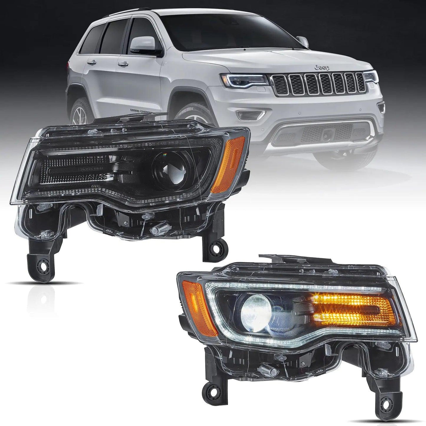 LED Headlight Assembly Full LED With Startup Animation/ Blue DRL For 2014-2022 Jeep Grand Cherokee (WK2)