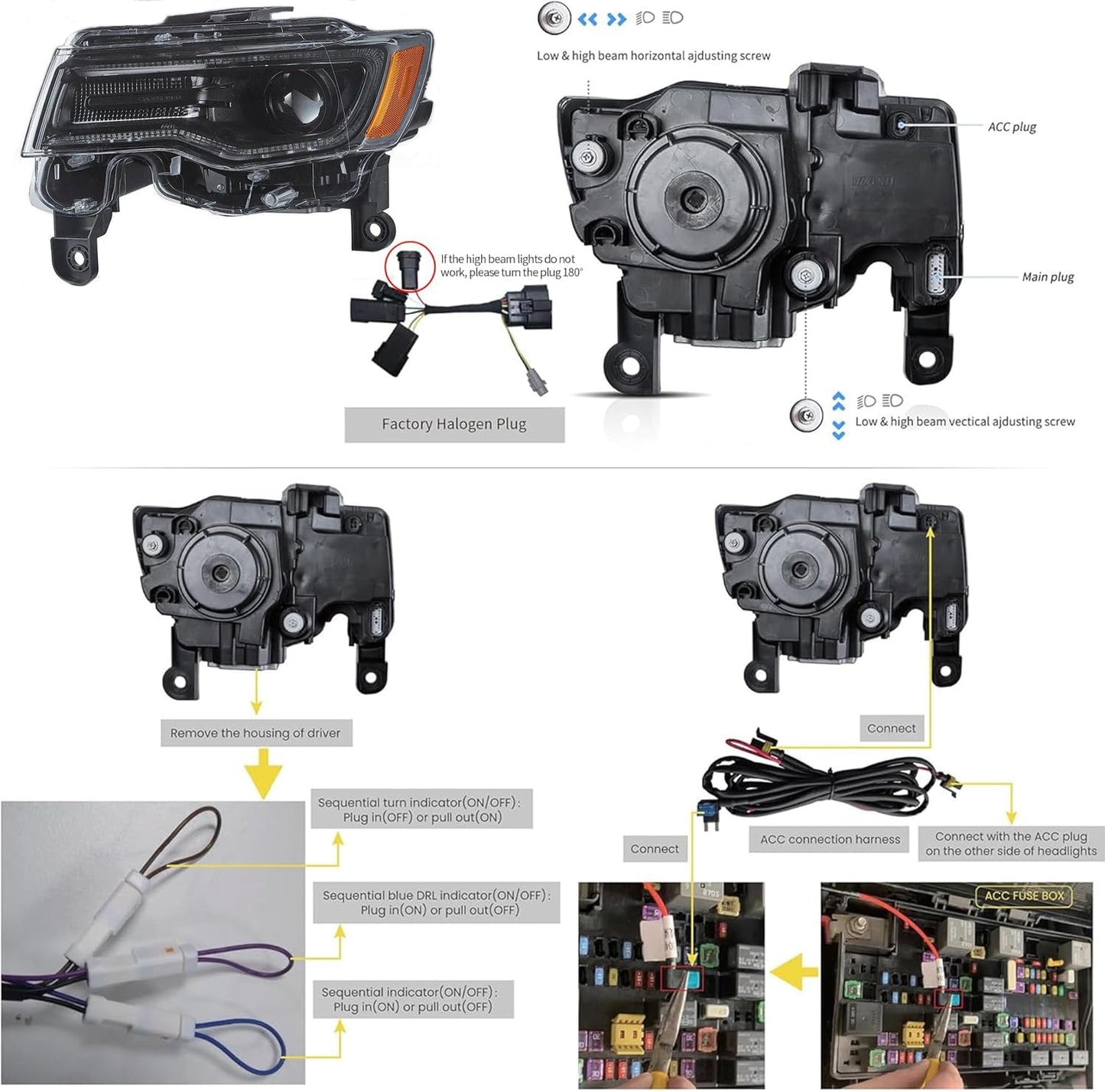 LED Headlight Assembly Full LED With Startup Animation/ Blue DRL For 2014-2022 Jeep Grand Cherokee (WK2)