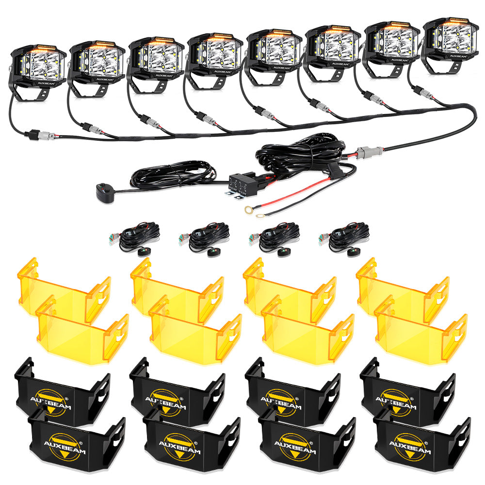 Serie V-MAX | Luces de vaina cuadradas LED con haz lateral combinado de 4 pulgadas, 92 W, 8960 lm, con DRL ámbar