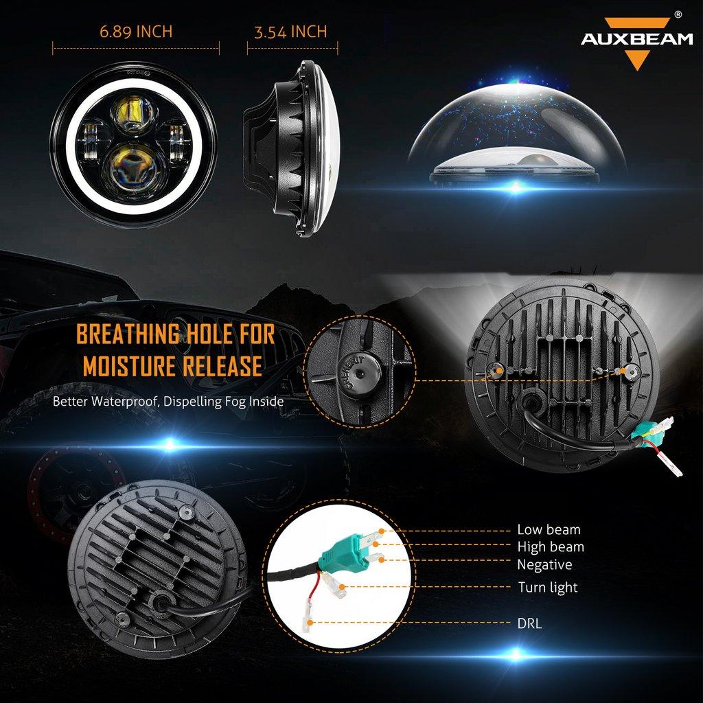 Remplaçant de Phare LED 7'' avec Halo + Feux Anti-Brouillard LED 4'' + Feux Arrière Fumés LED + Clignotants & Feux de Garde pour Jeep Wrangler JK