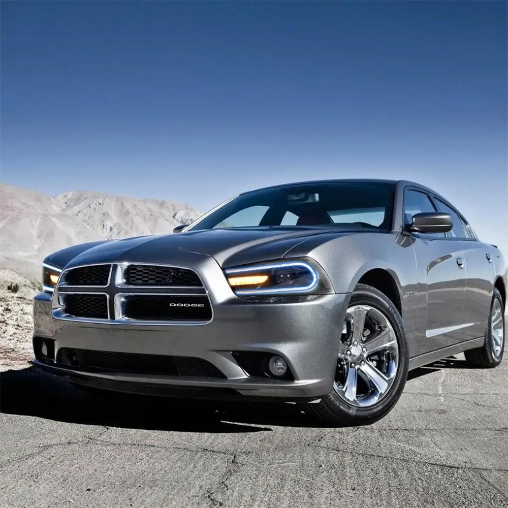 LED Headlight Assembly RGB Dual Beam Projector Black For 2011-2014 Dodge Charger(LD)