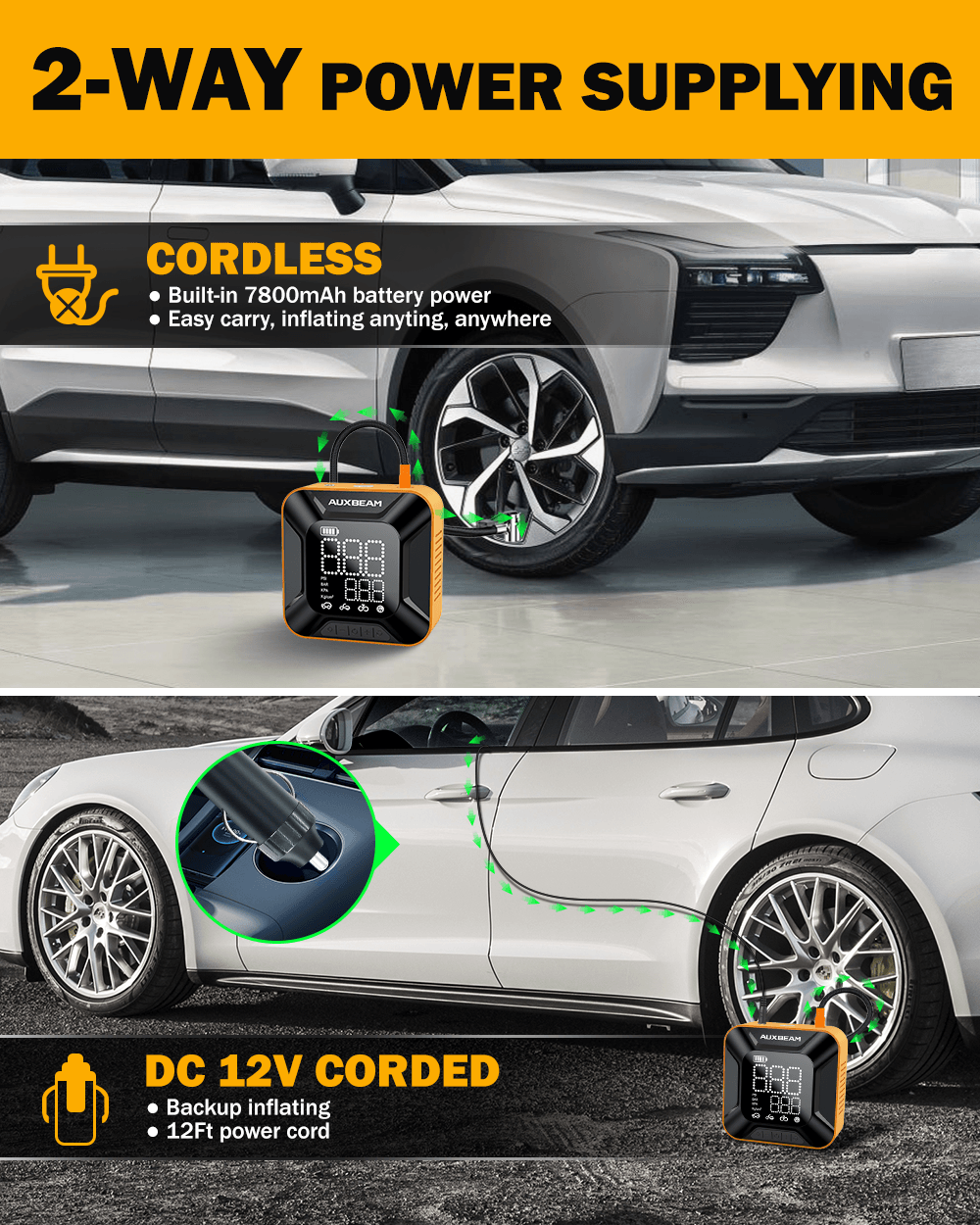 🆕Model-H6 28mm Cylinder Portable Car Tire Inflator Air Compressor Pump for Pickup Truck Car Motorcycle Bike Ball