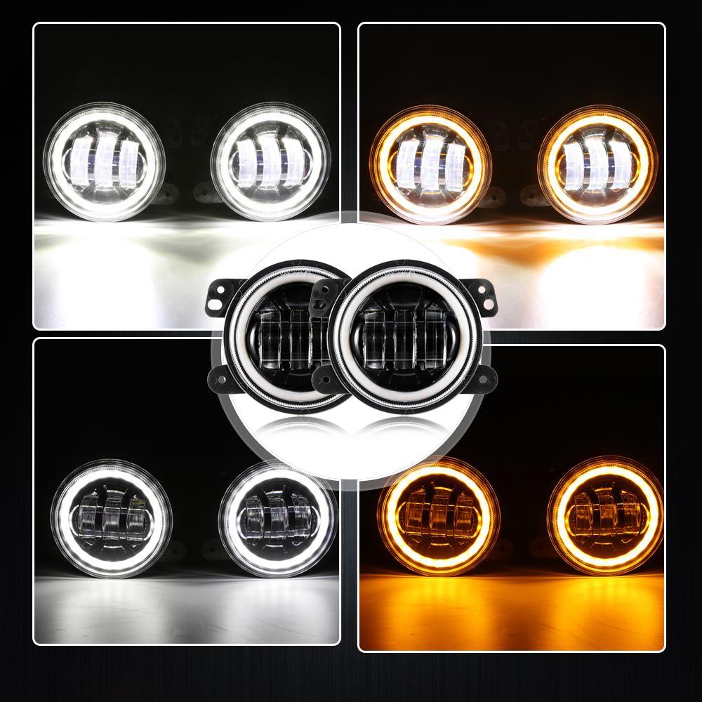 Remplaçant de Phare LED 7'' avec Halo + Feux Anti-Brouillard LED 4'' + Feux Arrière Fumés LED + Clignotants & Feux de Garde pour Jeep Wrangler JK