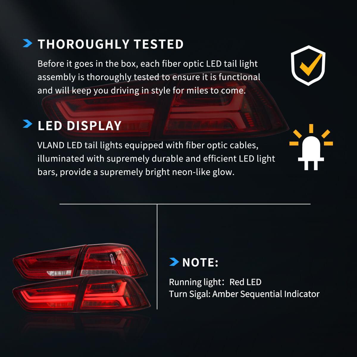 LED Tail Light Assembly With Sequential Turn Signal For 2008-2017 Mitsubishi Lancer & EVO X