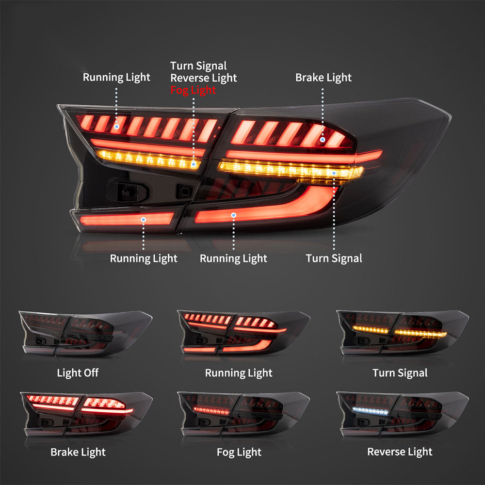 LED Tail Light Assembly With Full LED Dynamic Welcome Lighting For 2018-2022 Honda Accord 10th Gen