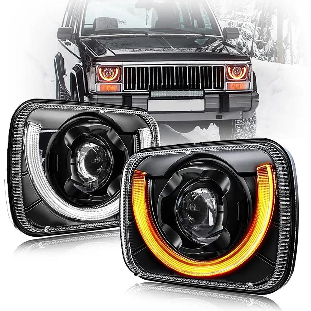 7x6 Inch Sealed Beam LED Headlights with Hi-Lo Beam & Amber Turn Signal White DRL for Jeep Wrangler YJ 1987-1995