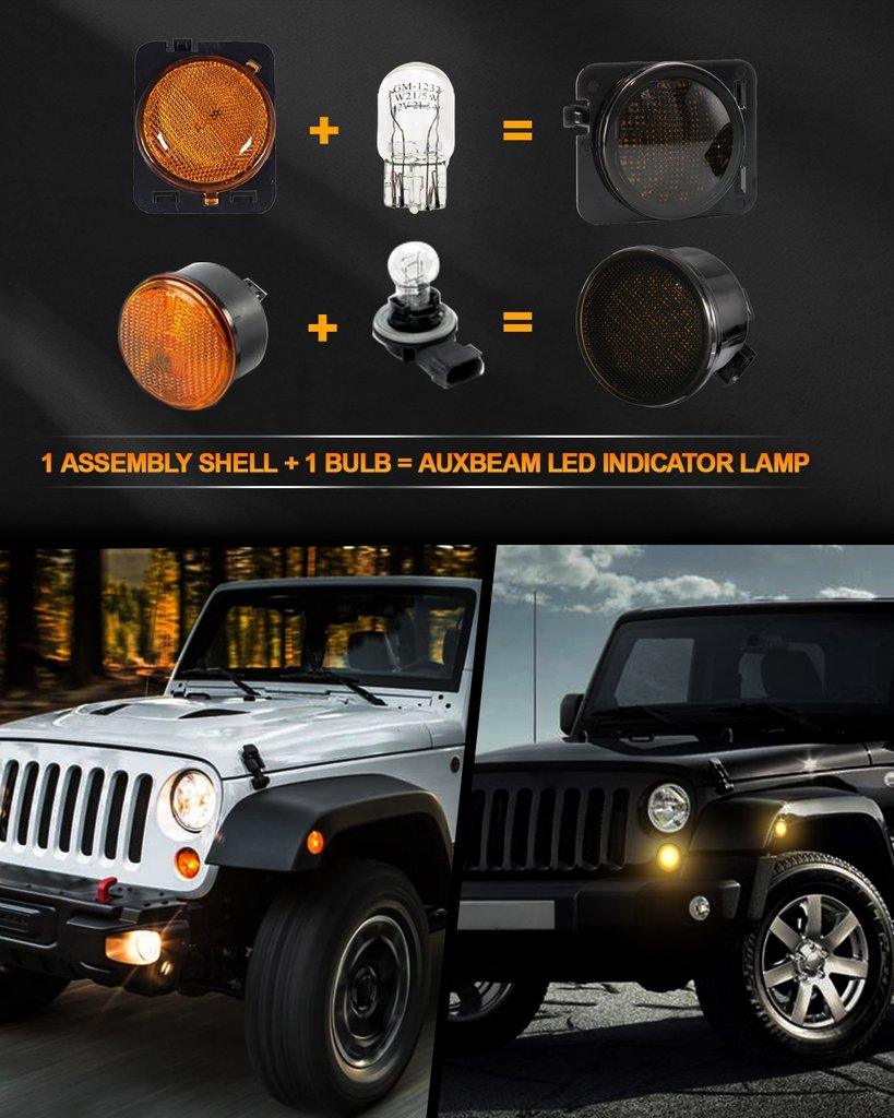 Remplaçant de Phare LED 7'' avec Halo + Feux Anti-Brouillard LED 4'' + Feux Arrière Fumés LED + Clignotants & Feux de Garde pour Jeep Wrangler JK