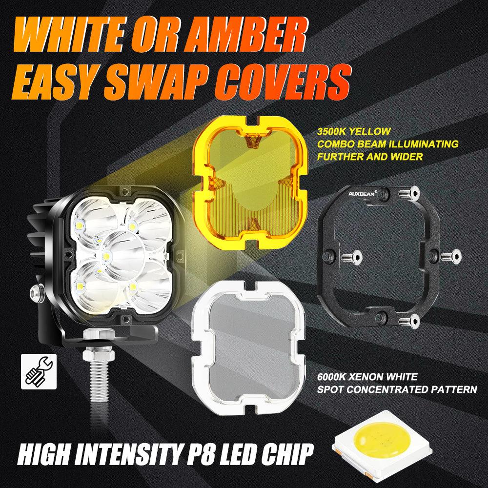3 Inch LED Pods Lights with Additional Amber Covers & Fog Lamp Mounting Brackets (Vertical Fog Lamp) for Dodge Ram 1500 2013-2018