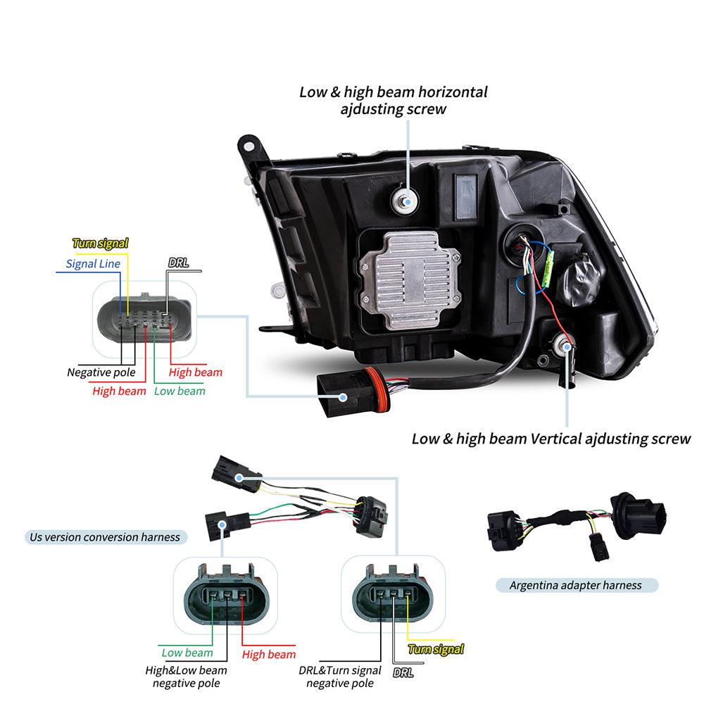 LED Headlight Assembly Matrix Projector Black For 2009-2018 Dodge Ram 4th Gen 1500 2500 3500