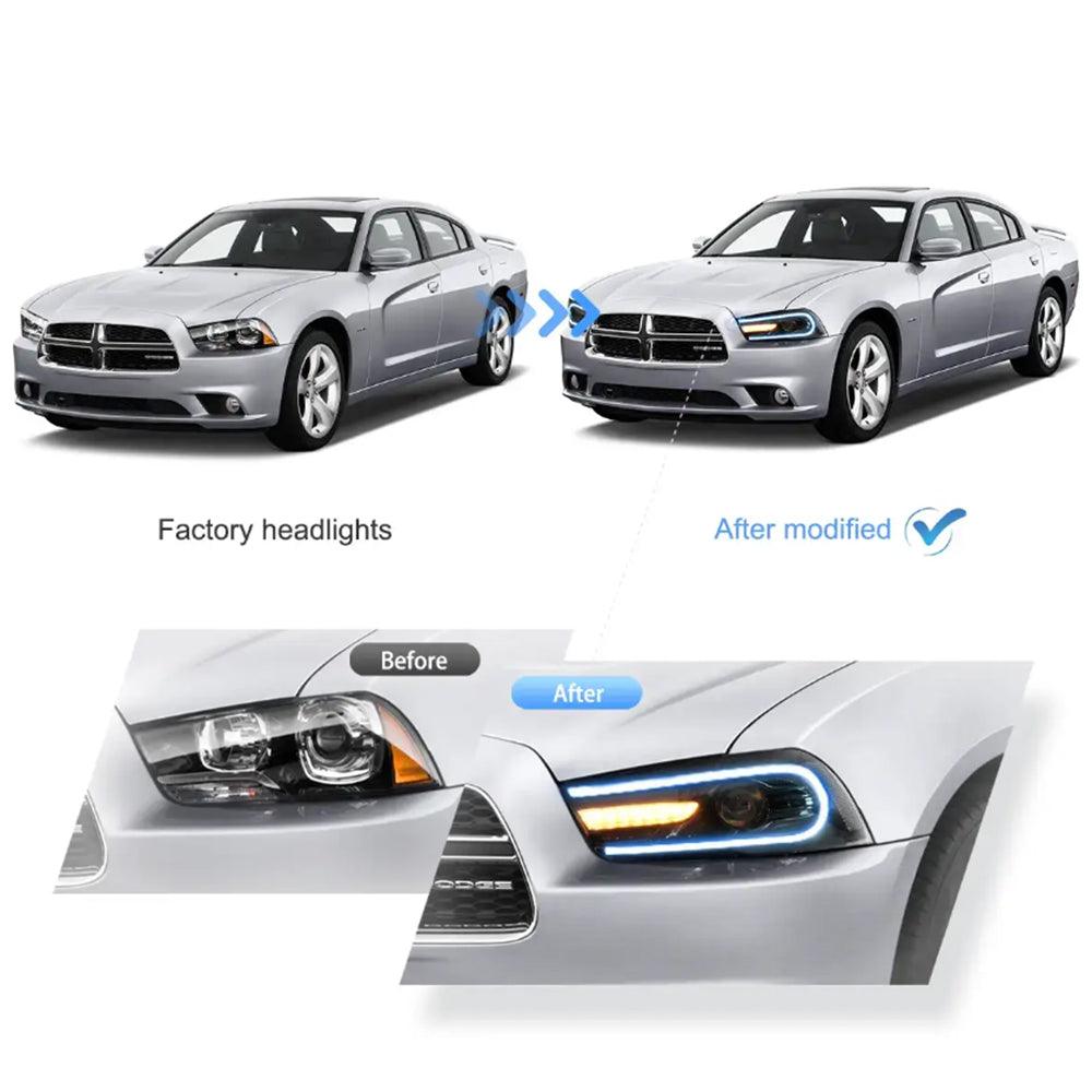 LED Headlight Assembly RGB Dual Beam Projector Black For 2011-2014 Dodge Charger(LD)