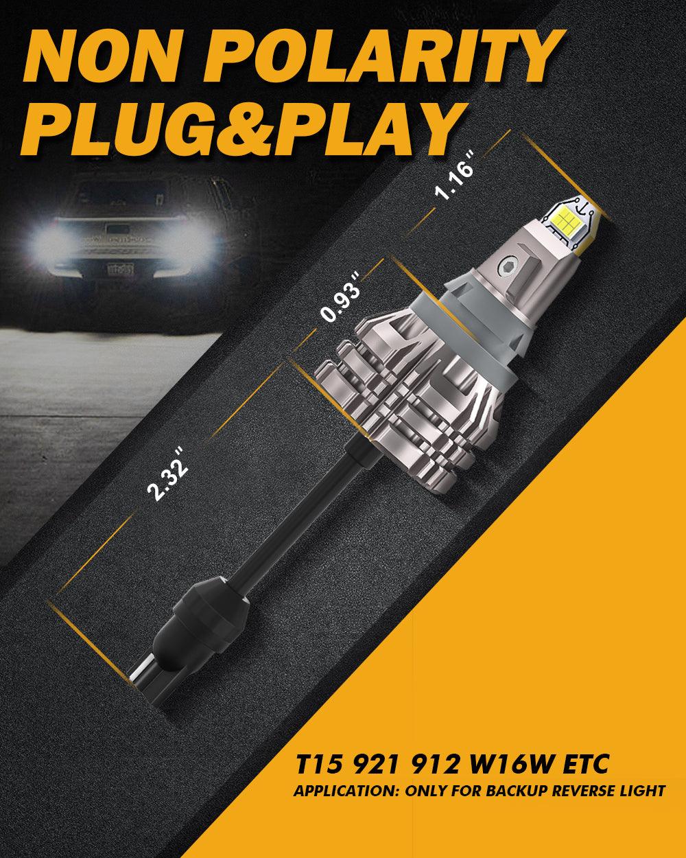 🔥912 921 T15 W16W LED Reverse Back-up Light Bulbs 44W 6000LM CAN-Bus Error Free 6500K White B2 Series | 2 Bulbs