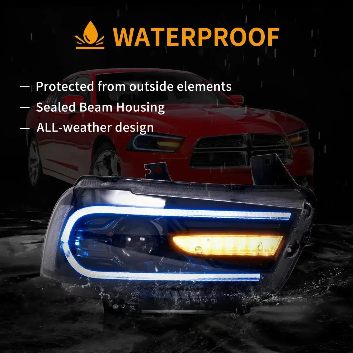 LED Headlight Assembly RGB Dual Beam Projector Black For 2011-2014 Dodge Charger(LD)