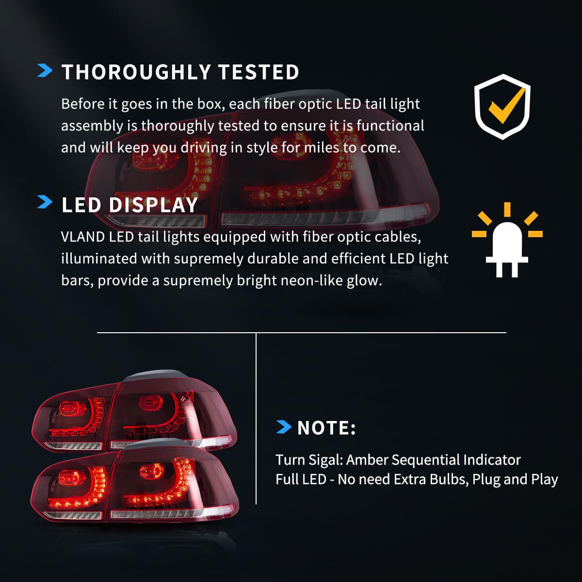LED Tail Light Assembly With Amber Sequential Turn Signal For 2008-2014 VW Golf 6th Gen Mk6 Hetchback