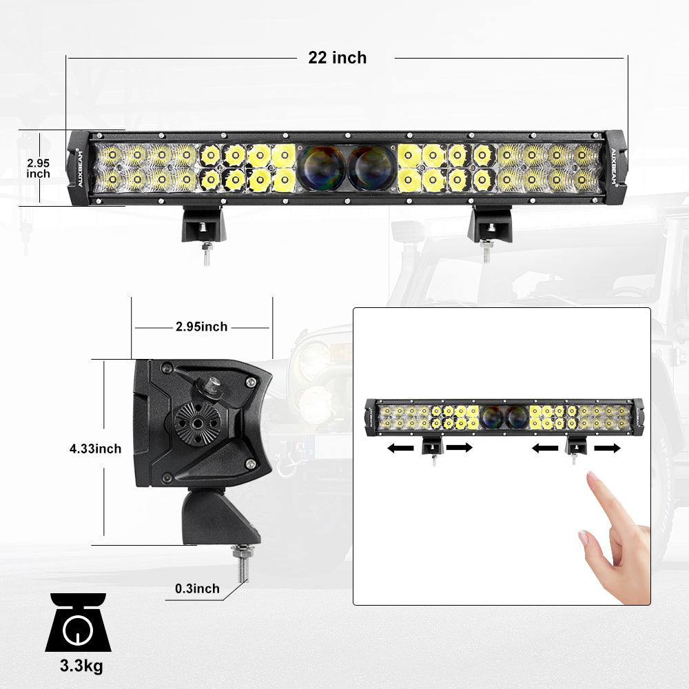 22 Inch 5D-PRO Series 22000LM Spot Beam Off Road Led Light Bar+Universal Mounting Brackets Adjustable Pillar Hood