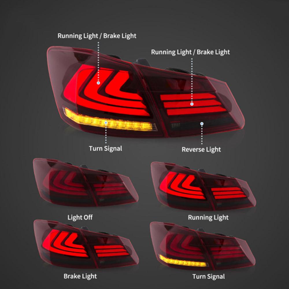 LED Tail Light Assembly With Sequential Turn Signal For 2013-2017 Honda Accord 9th Gen Sedan