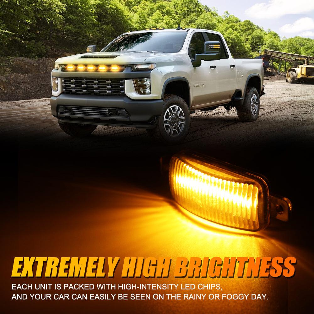 (5pcs/set) LED Front Grille Lights Raptor Style Amber Light Universal Car Modification
