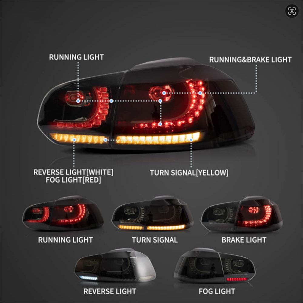 LED Tail Light Assembly With Amber Sequential Turn Signal For 2008-2014 VW Golf 6th Gen Mk6 Hetchback