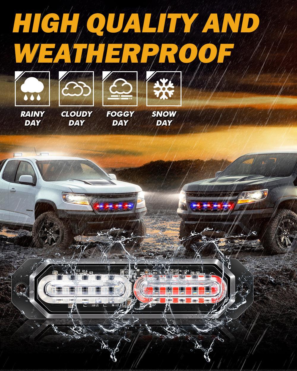 (4PSC/SET) 12LED Emergency Surface Mount Grill Strobe Light for Trucks Vehicles ATV RV Cars Van