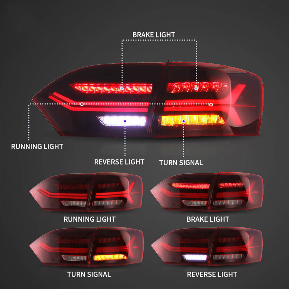 LED Tail Light Assembly With Full LED Sequential Turn Signal For 2011-2014 Volkswagen Jetta/Sagitar 6th Gen (A6)