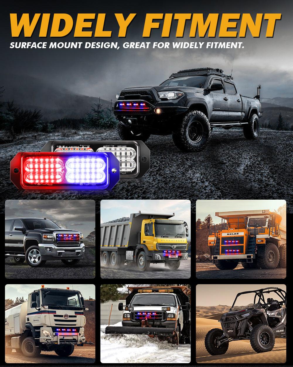 (4PSC/SET) 24LED Emergency Surface Mount Grill Strobe Light for Trucks Vehicles ATV RV Cars Van