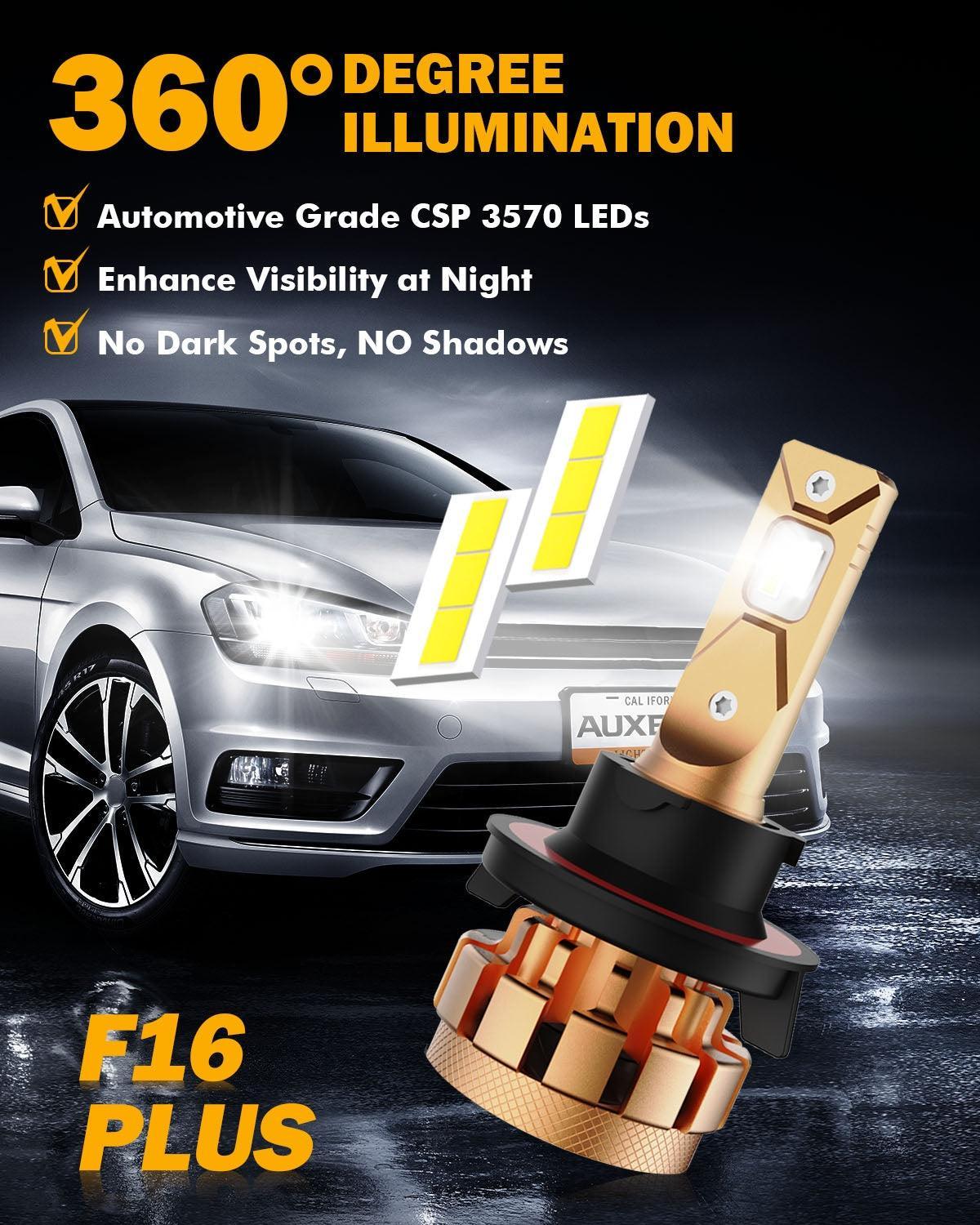 Bombillas para faros delanteros LED H13 70W 18000LM Serie F-16 Plus Blanco frío 6000K más brillante | 2 bombillas