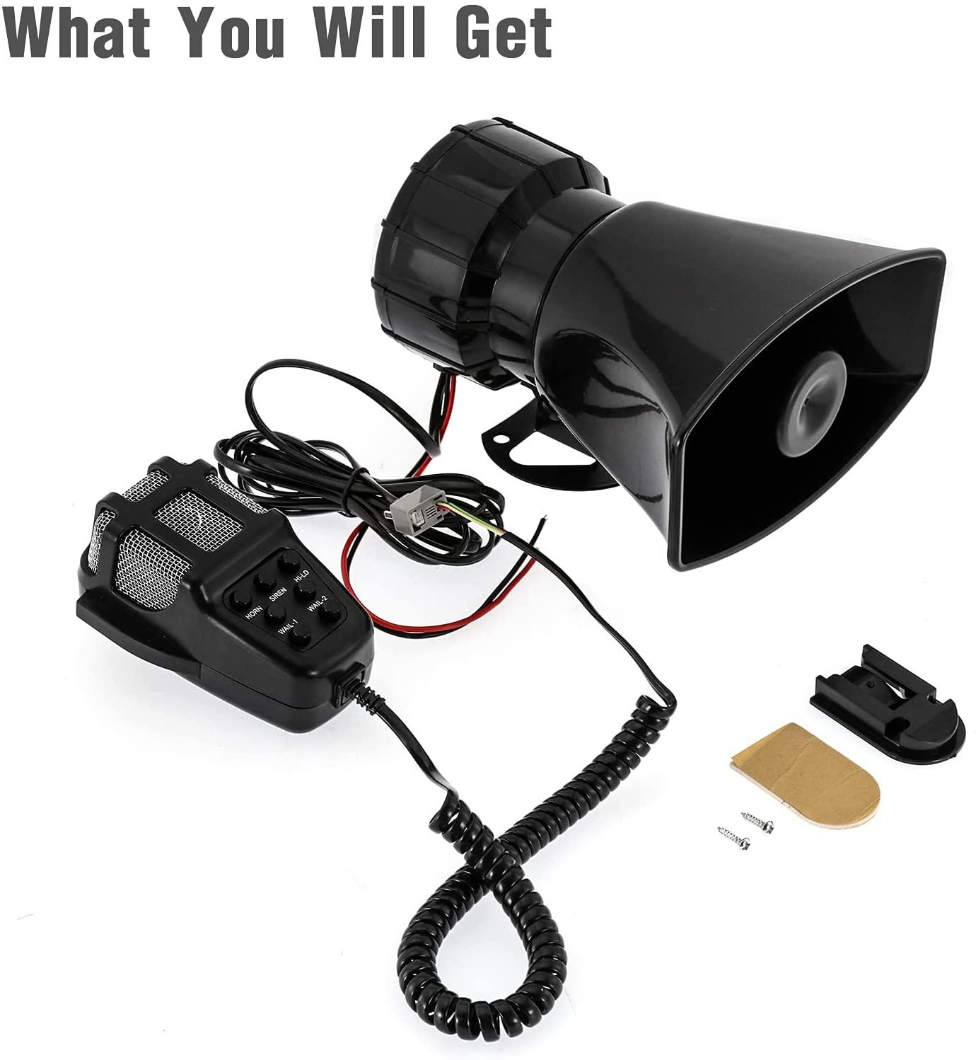 Auxbeam 12V 100W Horns 7 Tone Emergency Warning Siren with Mic PA Speaker