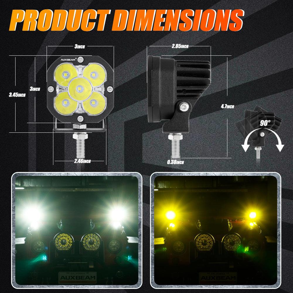 3 Inch LED Pods Lights with Additional Amber Covers & Dual Fog lights Hidden Bumper Mount Bracket for Dodge Ram 2500 3500 2010-2017