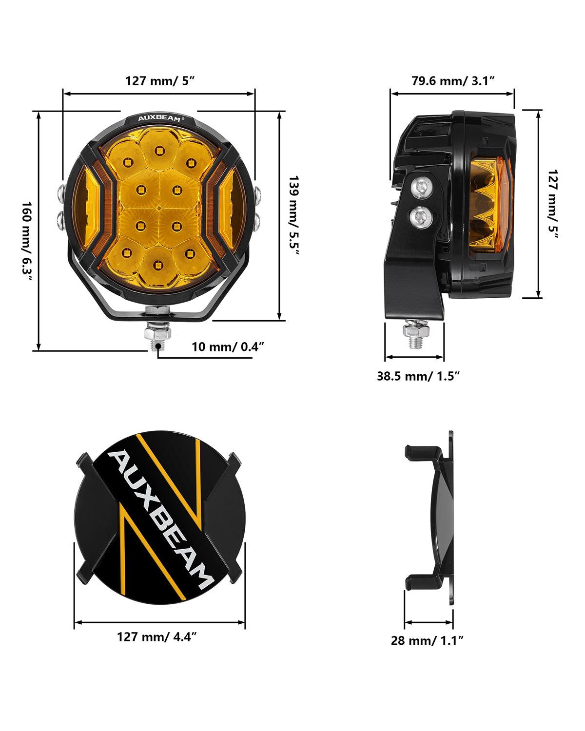 Serie V-ULTRA | Luces de cápsula ámbar con tirador lateral LED de 5 pulgadas y 172 W con DRL ámbar