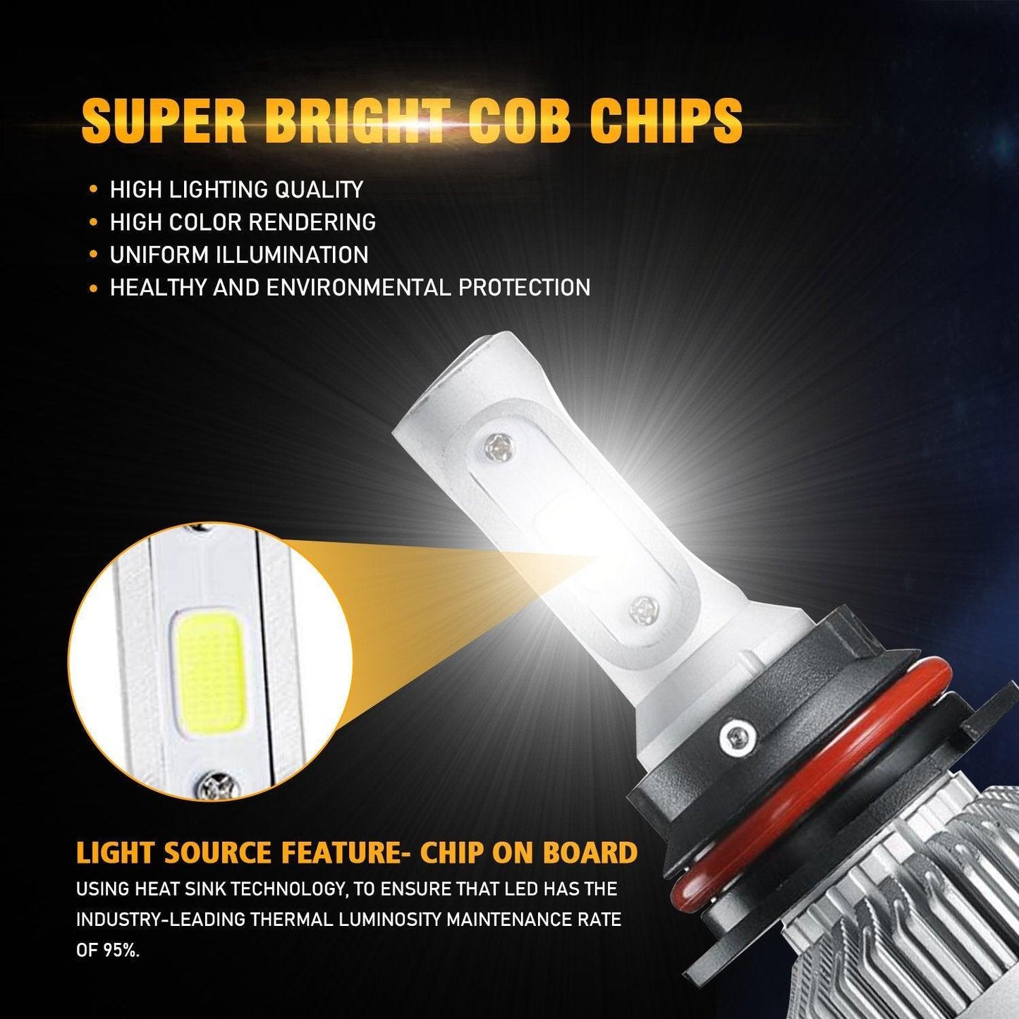 Bombillas de faros LED 9007/HB5 72W 8000ML Serie S2 Super Brightes COB 6500K Blanco frío | 2 bombillas