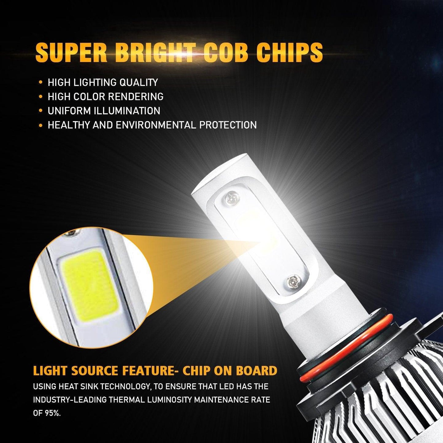 Bombillas de faros LED 9012/HIR2 72W 8000ML Serie S2 Super Brightes COB 6500K Blanco frío | 2 bombillas
