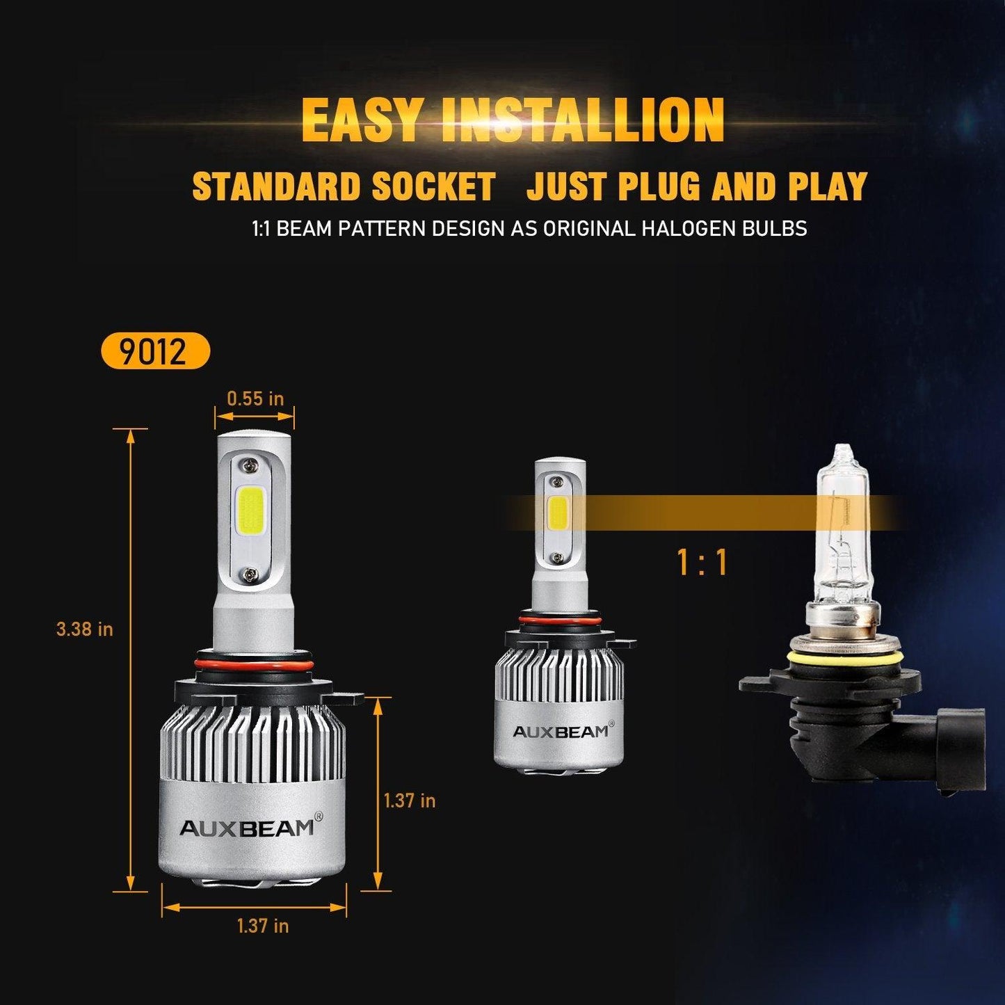 Bombillas de faros LED 9012/HIR2 72W 8000ML Serie S2 Super Brightes COB 6500K Blanco frío | 2 bombillas