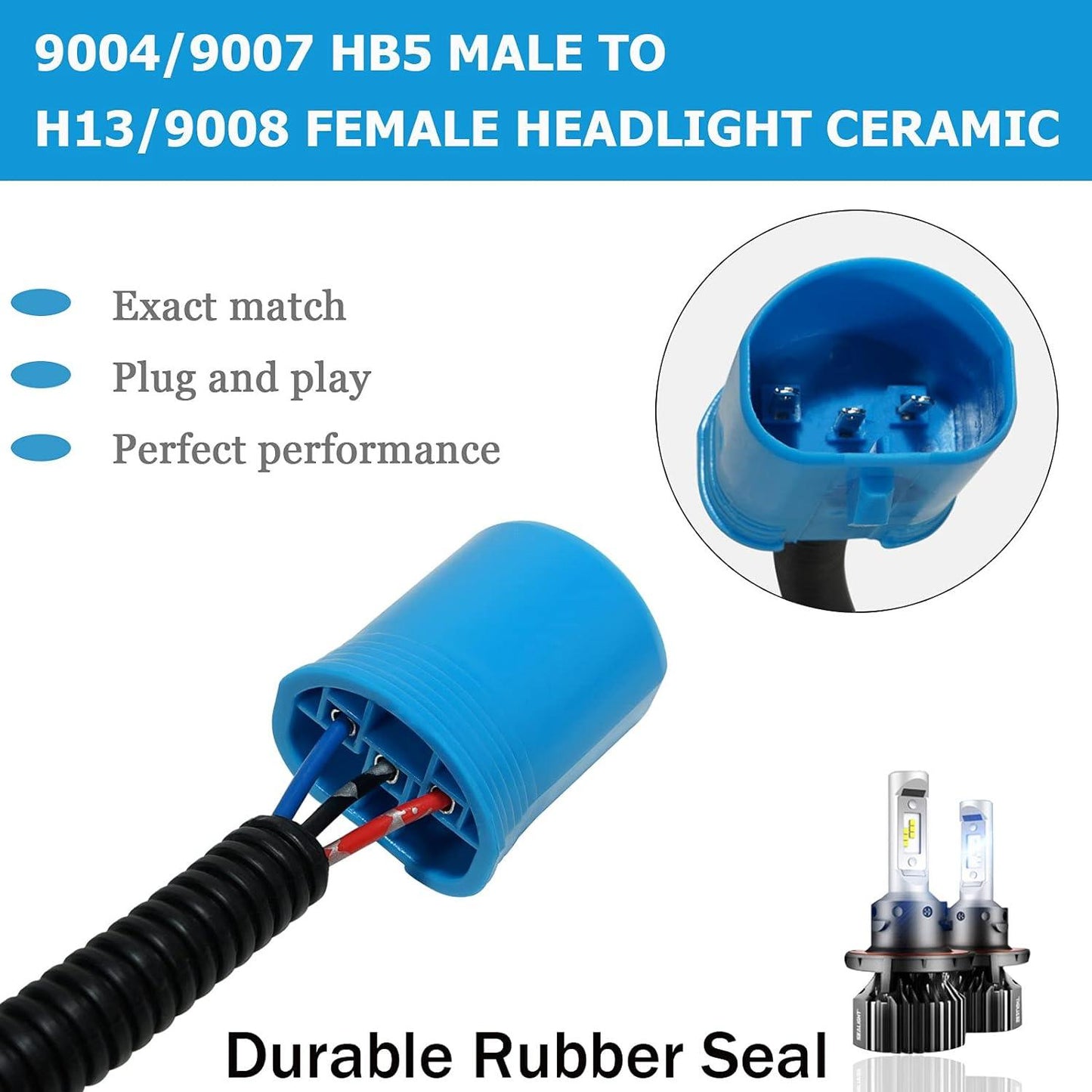 9007 LED Headlight Socket Female Adapter Wiring Harness Connector for Headlight/Fog Light 2pcs/Set