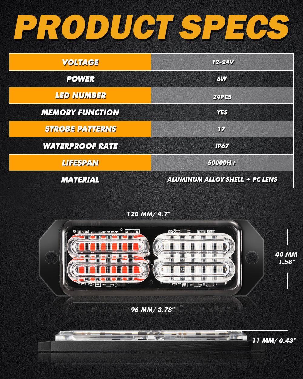 (4PSC/SET) 24LED Emergency Surface Mount Grill Strobe Light for Trucks Vehicles ATV RV Cars Van