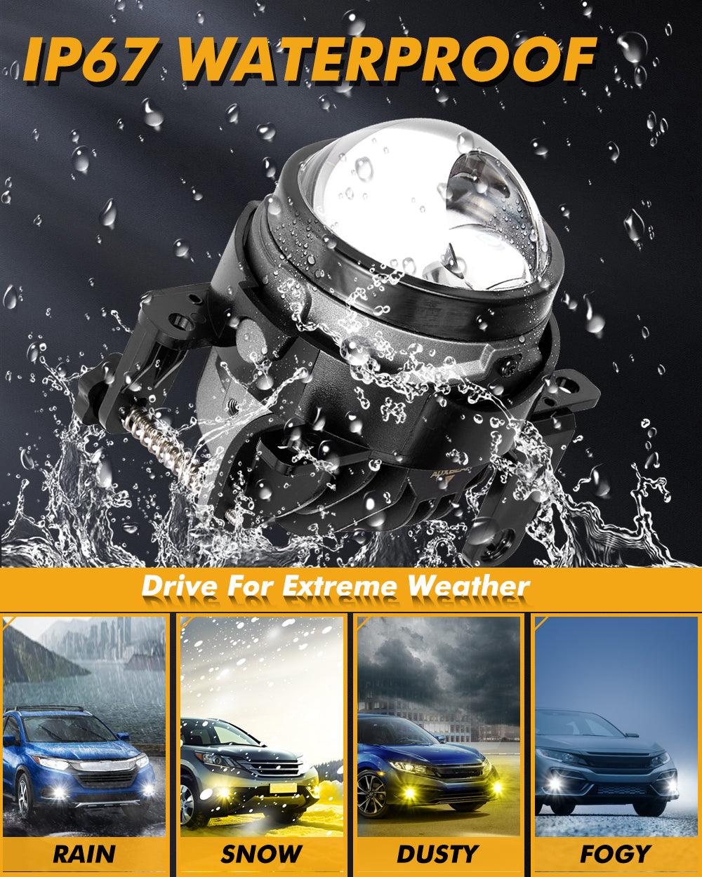 🆕3 Inch 104W Bi-LED Projector Lens Fog Light 3-Colors Switchback Hyperboid Lens Fog Light With High Beam Auxiliary For Toyota/Honda | 2 PCS/Set