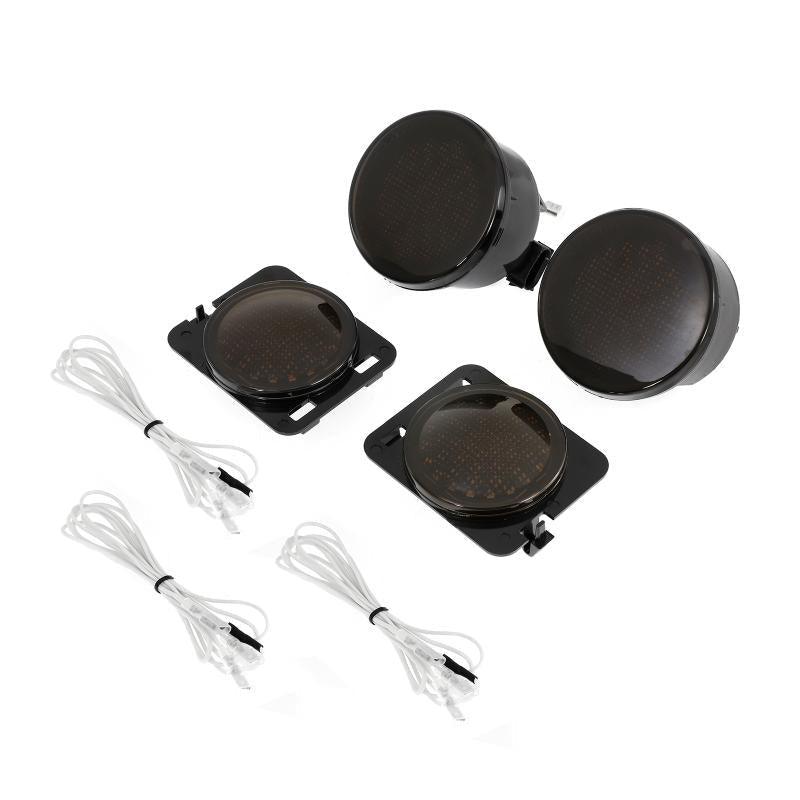 Remplaçant de Phare LED 7'' avec Halo + Feux Anti-Brouillard LED 4'' + Feux Arrière Fumés LED + Clignotants & Feux de Garde pour Jeep Wrangler JK