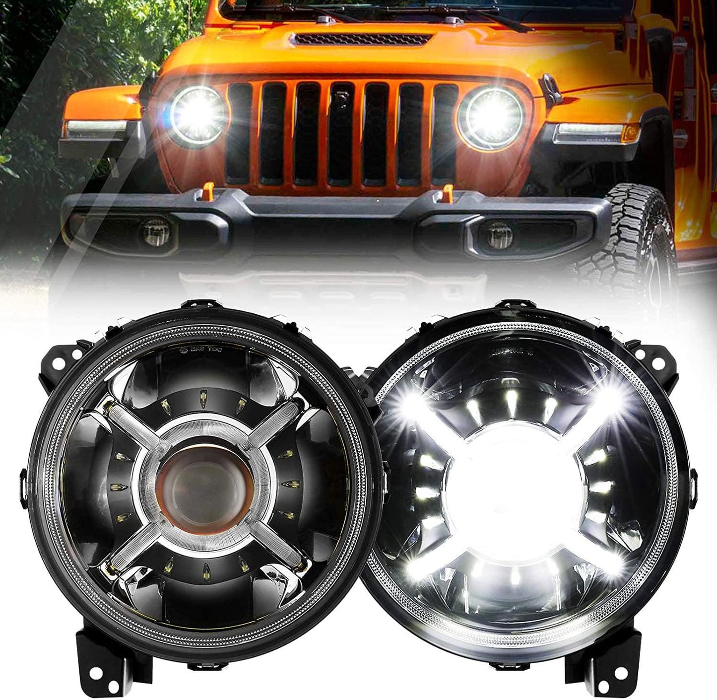 (2pcs/set) 9'' Round 100W LED light with Hi-Lo Beam & DRL for 2018-2022 Jeep Wrangler JL, 2019-2022 Gladiator JT