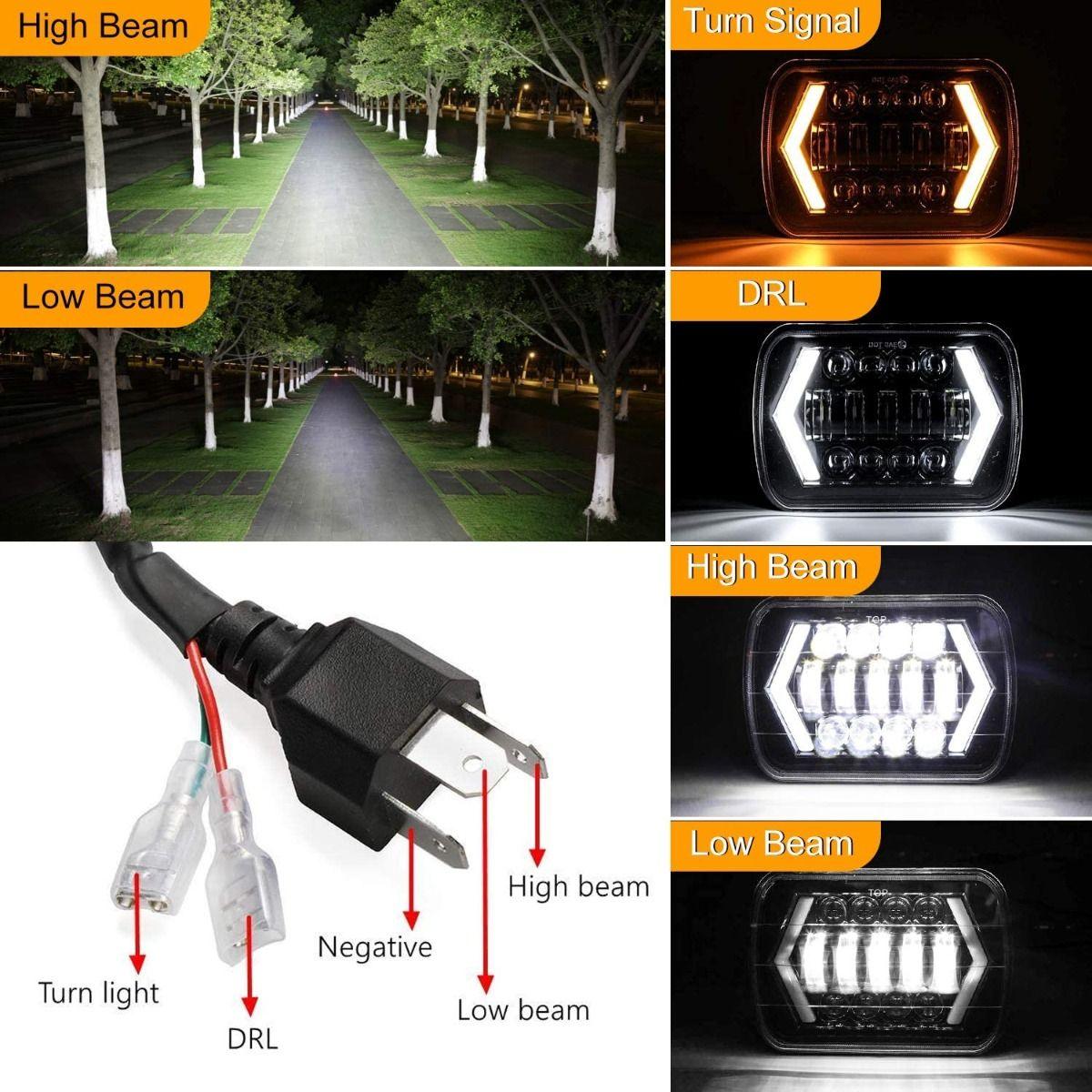(2pcs/set) 7x6 Inch LED Projector Headlights with Hi-Lo Beam & Halo Ring DRL for JEEP, Trucks, Ford, GMC, Chevrolet
