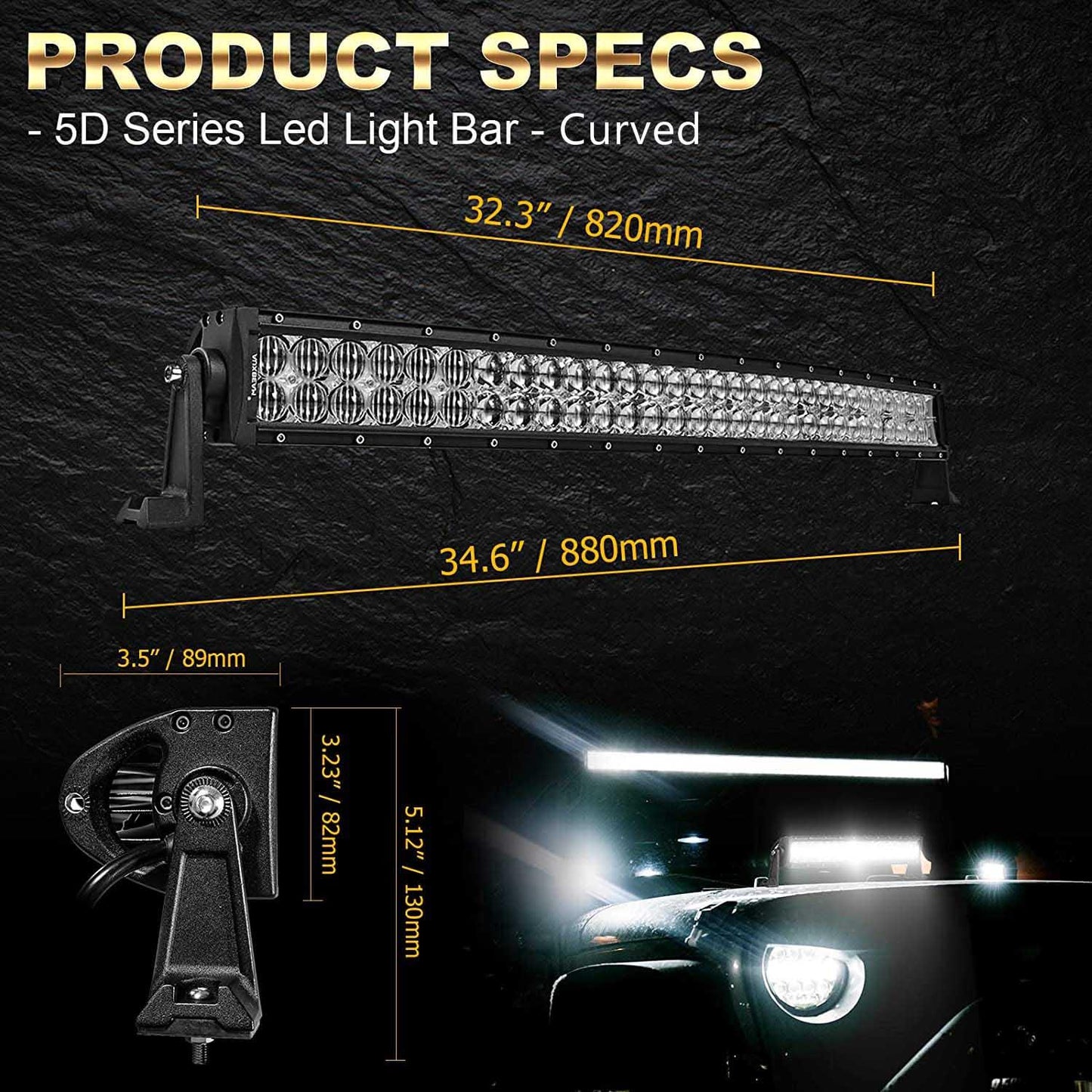 32 Inch 5D Series Straight/Curved LED Light Bar & A-pillar Light Bar Mounting Bracket Combo for RZR 900/ RZR S900/ RZR 900 XC/ RZR XP 1000/ RZR Turbo
