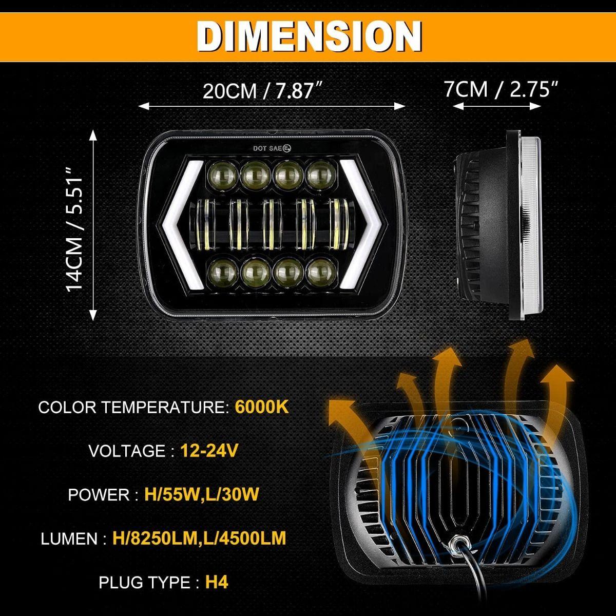 (2pcs/set) 7x6 Inch Projecteur LED avec Halo pour Chevrolet Express