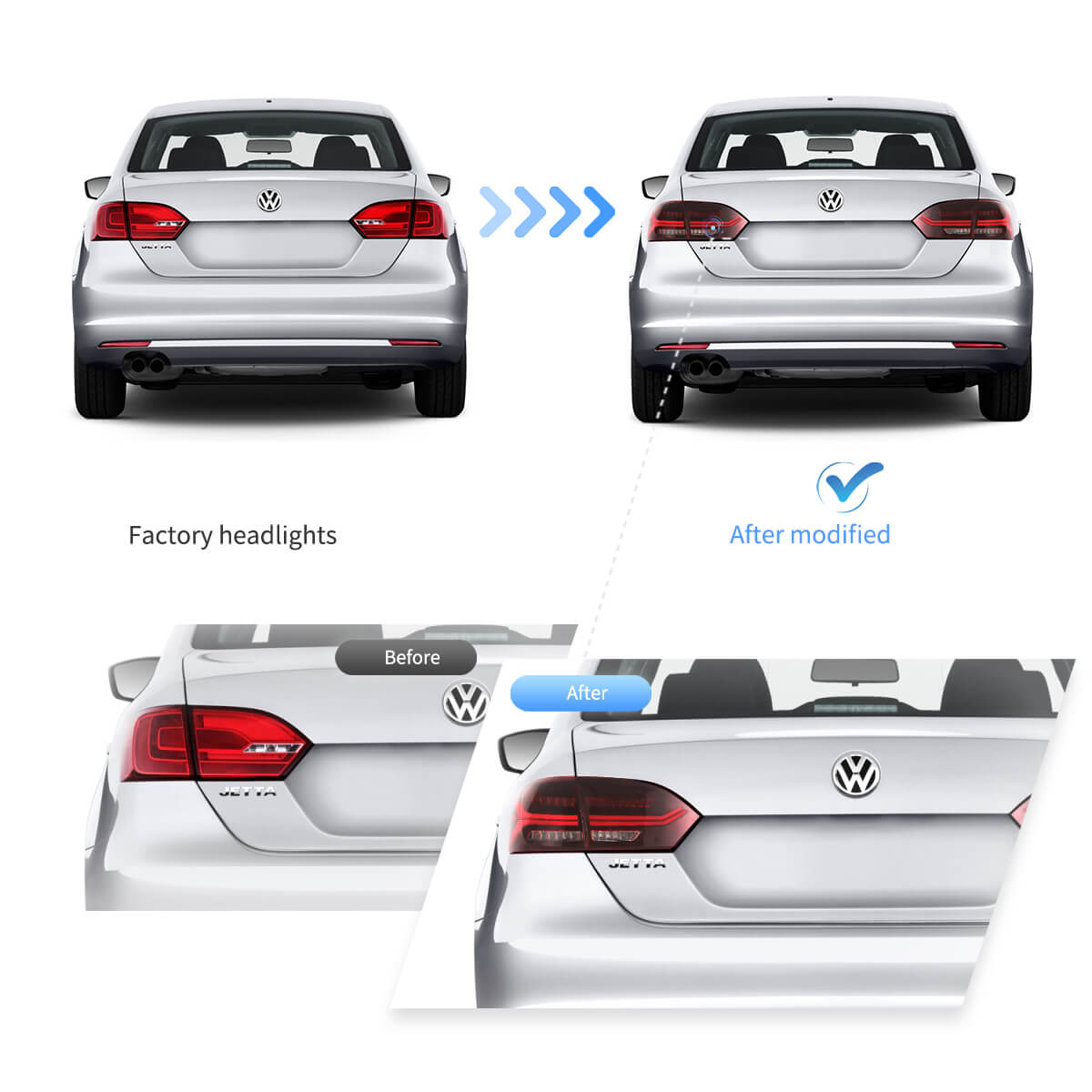 LED Tail Light Assembly With Full LED Sequential Turn Signal For 2011-2014 Volkswagen Jetta/Sagitar 6th Gen (A6)