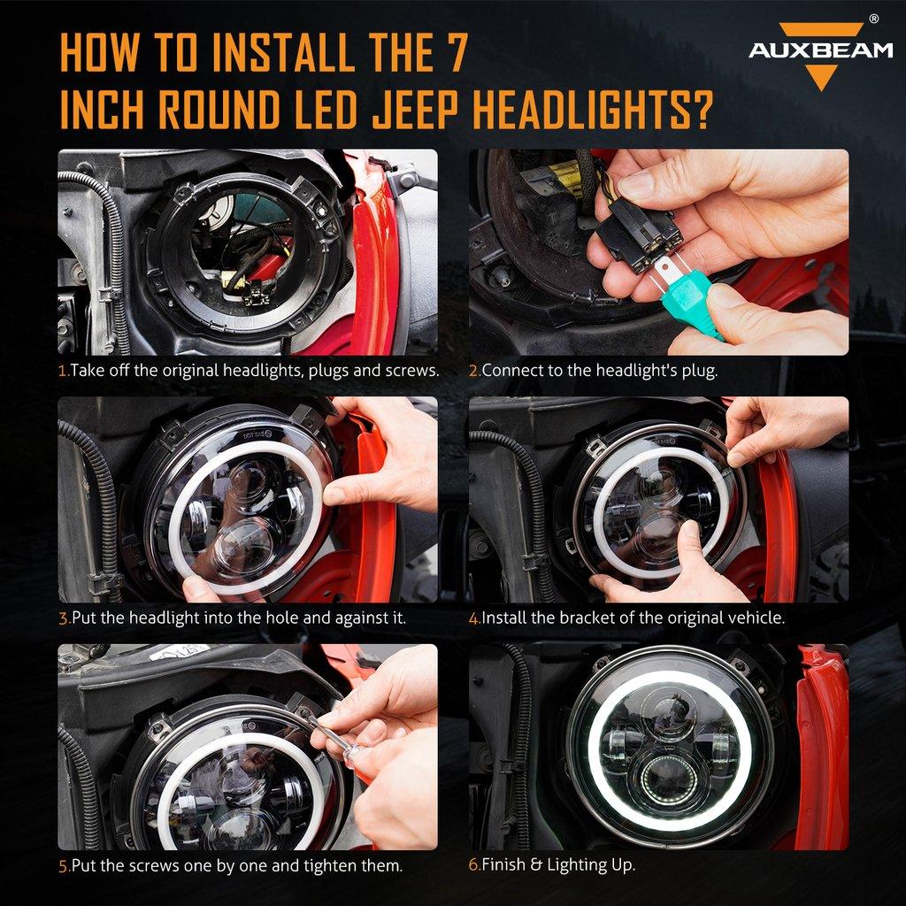Remplaçant de Phare LED 7'' avec Halo + Feux Anti-Brouillard LED 4'' + Feux Arrière Fumés LED + Clignotants & Feux de Garde pour Jeep Wrangler JK