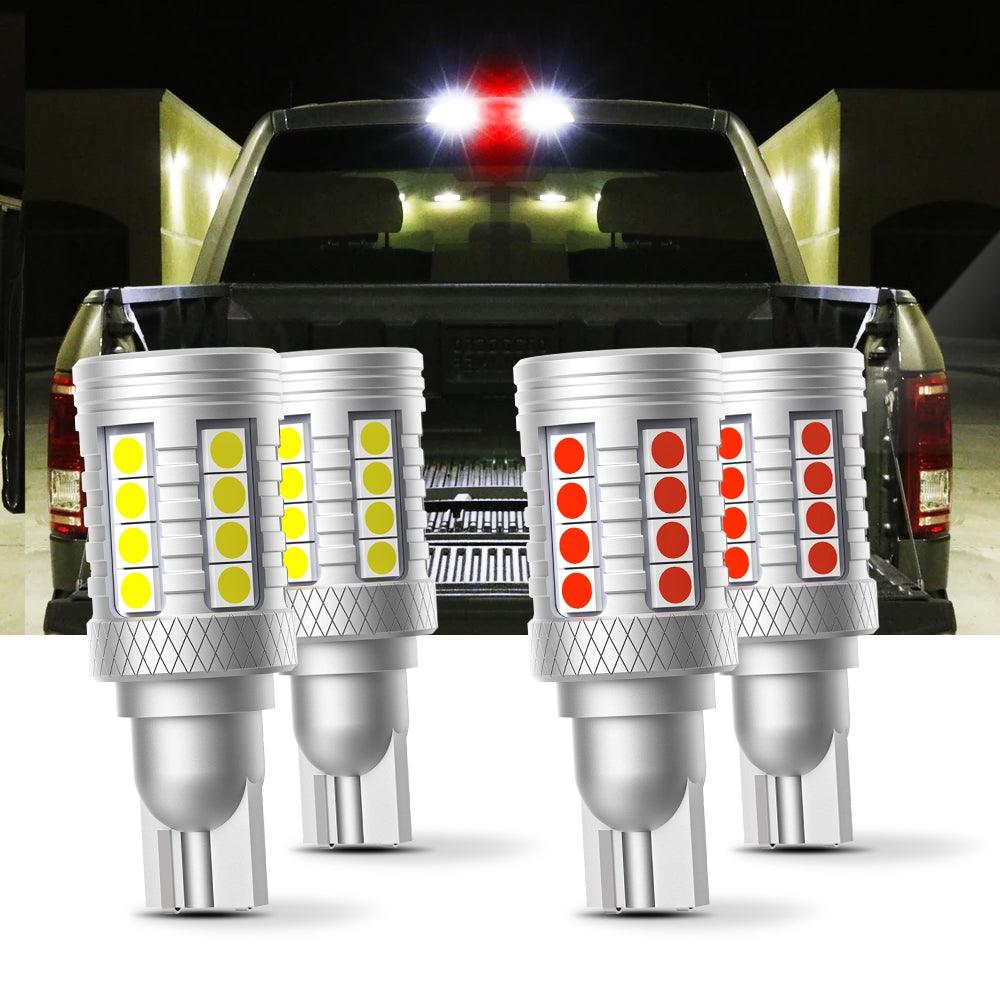 921 912 LED Bulbs Cargo Light High Mount Stop 3rd Brake Light Combo, White & Strobe Red Kit | 4 Bulbs