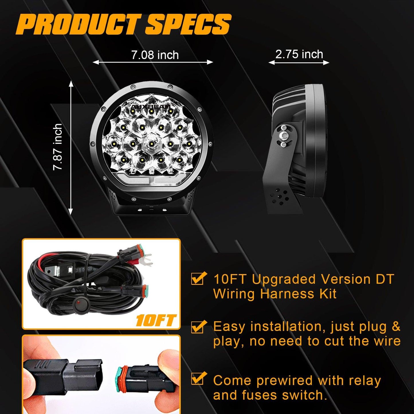 (2 unids/set) luces de conducción LED redondas de 7 pulgadas y 178W para todo terreno