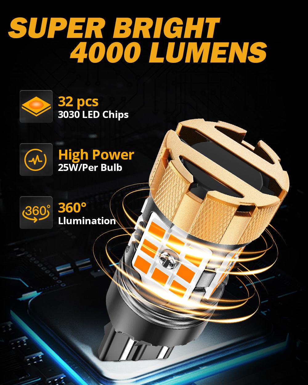🆕T20 7443 7440 LED Turn Signal Light Rear/Front, Side Maker Light Bulbs 50W 4000LM CAN-Bus Error Free 3000K Amber B21-PRO Series |2 Bulbs