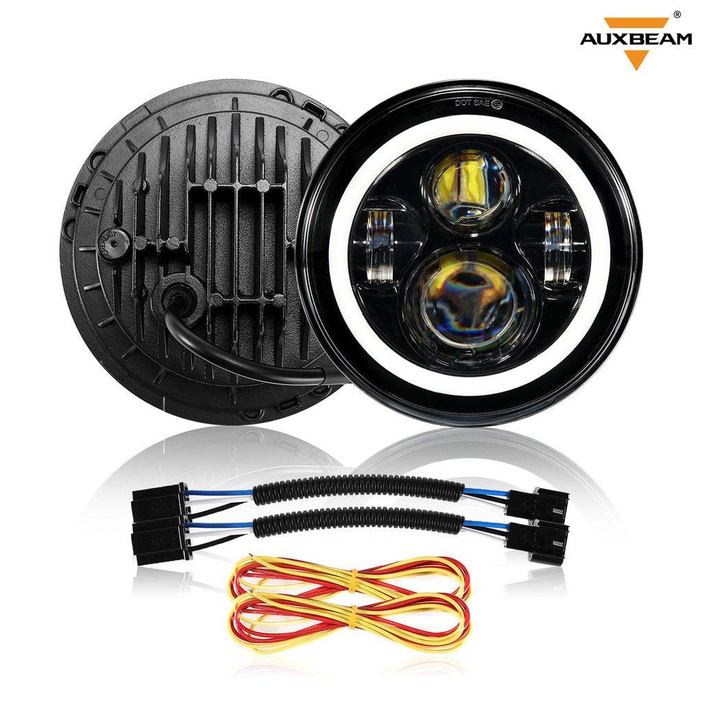 Remplaçant de Phare LED 7'' avec Halo + Feux Anti-Brouillard LED 4'' + Feux Arrière Fumés LED + Clignotants & Feux de Garde pour Jeep Wrangler JK