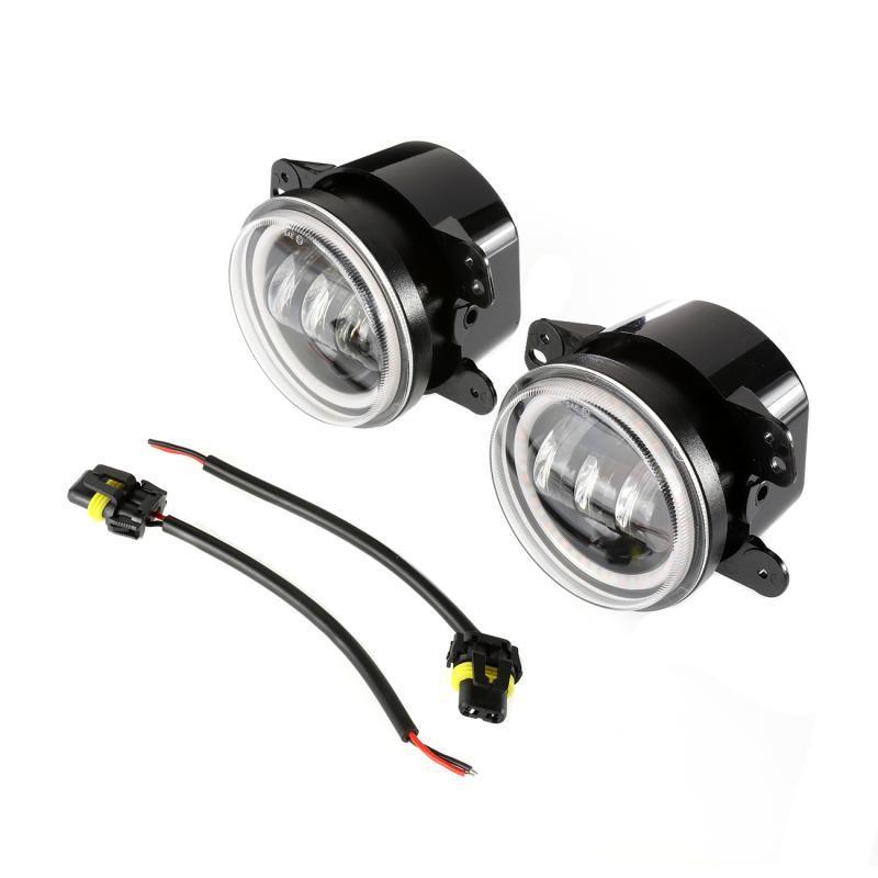 Remplaçant de Phare LED 7'' avec Halo + Feux Anti-Brouillard LED 4'' + Feux Arrière Fumés LED + Clignotants & Feux de Garde pour Jeep Wrangler JK
