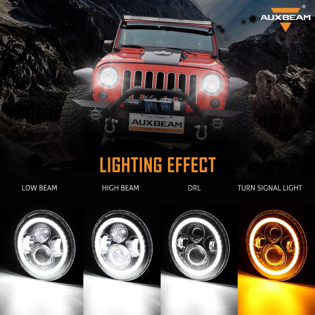 Remplaçant de Phare LED 7'' avec Halo + Feux Anti-Brouillard LED 4'' + Feux Arrière Fumés LED + Clignotants & Feux de Garde pour Jeep Wrangler JK