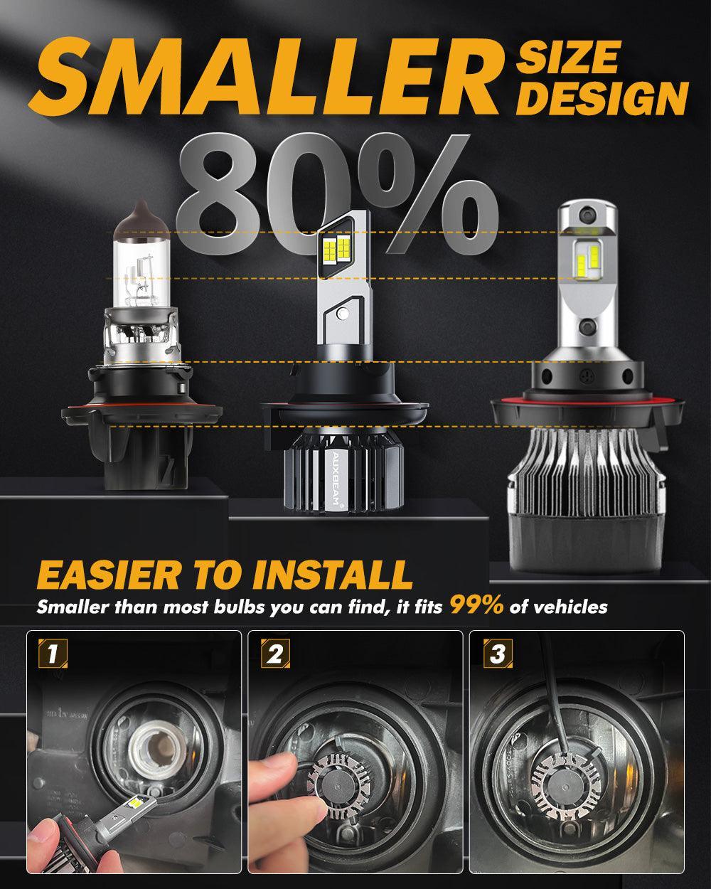 Bombillas LED para faros delanteros H13/9008 90W 20000LM Serie F15 20% tamaño más pequeño 6500K blanco frío | 2 bombillas