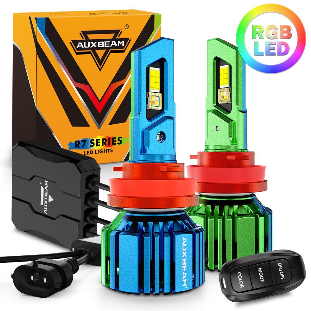 H11/H9/H8 RGB LED Headlight Bulbs/DRL/Fog Light R7 Series 70W 25000LM 65000K Cool White + RGB Remote Control | 2 Bulbs